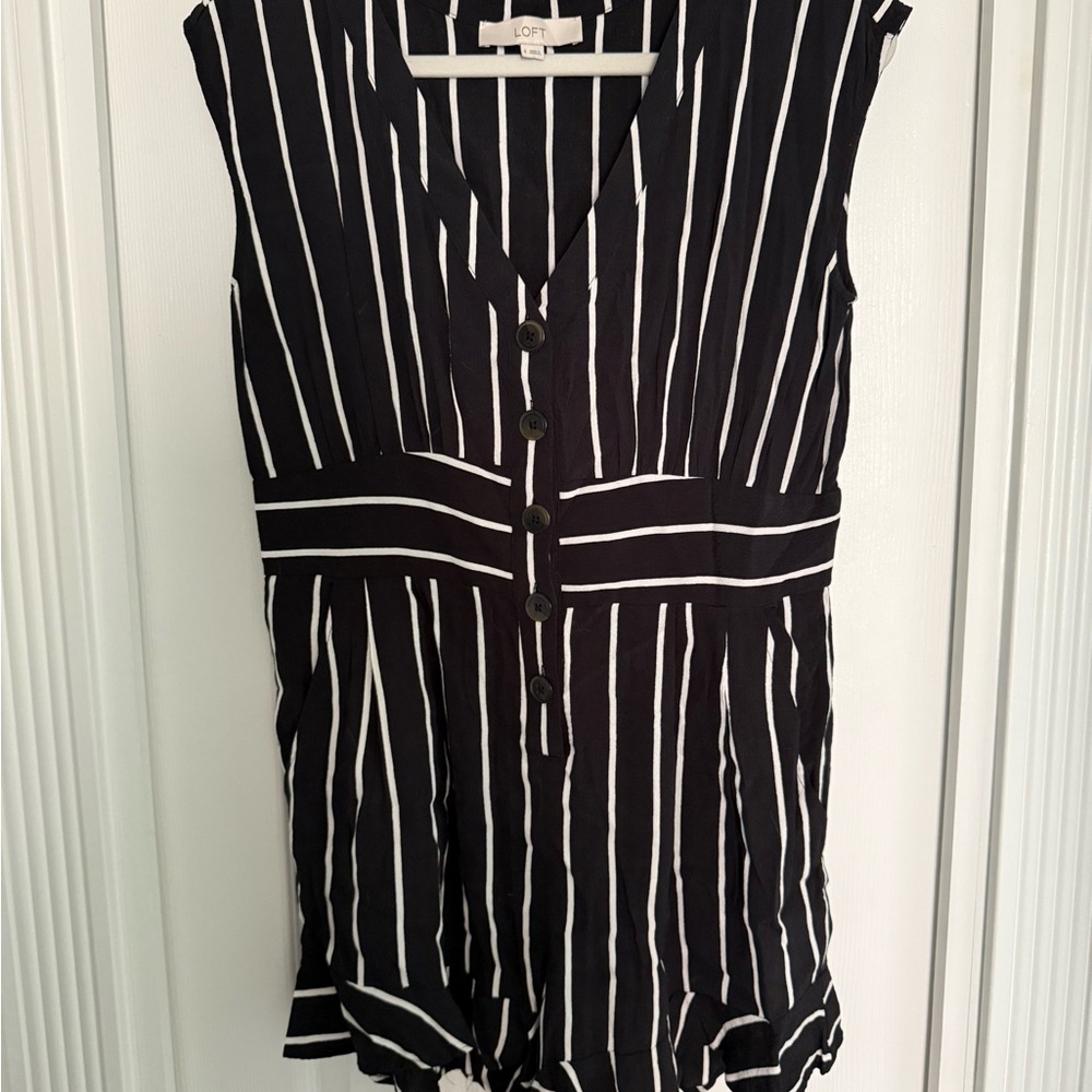 LOFT Striped Sleeveless Button Front Romper